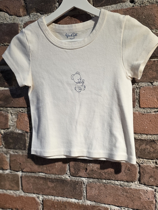 Brandy Melville Tops - Brandy Melville Cream Tee with Teddy Embroidery